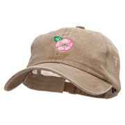 Pink Flower Embroidered Pigment Dyed Mesh Cap