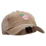 Pink Flower Embroidered Pigment Dyed Mesh Cap