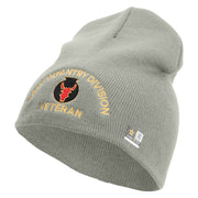 U.S. Army 34th Infantry Division Symbol Embroidered 8 Inch Solid Knit Short Beanie Made in USA - Dk-Ash OSFM