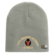 U.S. Army 34th Infantry Division Symbol Embroidered 8 Inch Solid Knit Short Beanie Made in USA - Dk-Ash OSFM