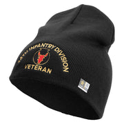 U.S. Army 34th Infantry Division Symbol Embroidered 8 Inch Solid Knit Short Beanie Made in USA - Black OSFM