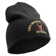 U.S. Army 34th Infantry Division Symbol Embroidered 8 Inch Solid Knit Short Beanie Made in USA - Black OSFM