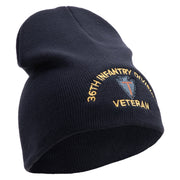 U.S. Army 36th Infantry Division Symbol Embroidered 8 Inch Solid Knit Short Beanie Made in USA - Navy OSFM