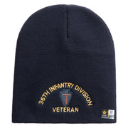 U.S. Army 36th Infantry Division Symbol Embroidered 8 Inch Solid Knit Short Beanie Made in USA - Navy OSFM