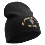 U.S. Army 36th Infantry Division Symbol Embroidered 8 Inch Solid Knit Short Beanie Made in USA - Black OSFM