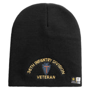 U.S. Army 36th Infantry Division Symbol Embroidered 8 Inch Solid Knit Short Beanie Made in USA - Black OSFM