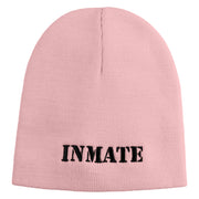 Inmate Costume Symbol Embroidered 8" Acylic Short Beanie - Pink OSFM