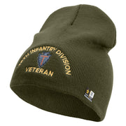 U.S. Army 36th Infantry Division Symbol Embroidered 8 Inch Solid Knit Short Beanie Made in USA - Olive OSFM