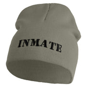 Inmate Costume Symbol Embroidered 8" Acylic Short Beanie - Grey OSFM