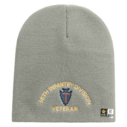 U.S. Army 36th Infantry Division Symbol Embroidered 8 Inch Solid Knit Short Beanie Made in USA - Dk-Ash OSFM