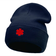 Medical Alert Symbol Embroidered 12 Inch Knitted Long Beanie