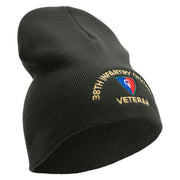 U.S. Army 38th Infantry Division Symbol Embroidered 8 Inch Solid Knit Short Beanie Made in USA - Graphite OSFM