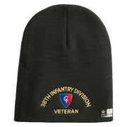 U.S. Army 38th Infantry Division Symbol Embroidered 8 Inch Solid Knit Short Beanie Made in USA - Graphite OSFM