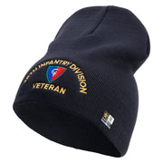 U.S. Army 38th Infantry Division Symbol Embroidered 8 Inch Solid Knit Short Beanie Made in USA - Navy OSFM