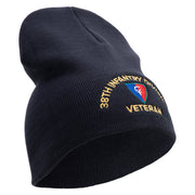 U.S. Army 38th Infantry Division Symbol Embroidered 8 Inch Solid Knit Short Beanie Made in USA - Navy OSFM