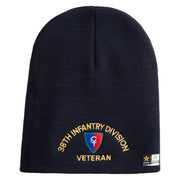 U.S. Army 38th Infantry Division Symbol Embroidered 8 Inch Solid Knit Short Beanie Made in USA - Navy OSFM