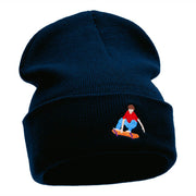 Skater Dude Embroidered 12 Inch Long Knitted Beanie