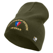 U.S. Army 38th Infantry Division Symbol Embroidered 8 Inch Solid Knit Short Beanie Made in USA - Olive OSFM
