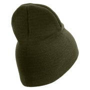 U.S. Army 38th Infantry Division Symbol Embroidered 8 Inch Solid Knit Short Beanie Made in USA - Olive OSFM