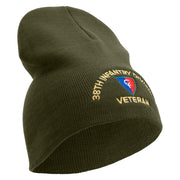 U.S. Army 38th Infantry Division Symbol Embroidered 8 Inch Solid Knit Short Beanie Made in USA - Olive OSFM