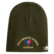 U.S. Army 38th Infantry Division Symbol Embroidered 8 Inch Solid Knit Short Beanie Made in USA - Olive OSFM
