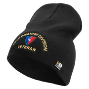 U.S. Army 38th Infantry Division Symbol Embroidered 8 Inch Solid Knit Short Beanie Made in USA - Black OSFM