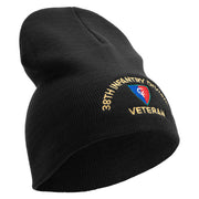 U.S. Army 38th Infantry Division Symbol Embroidered 8 Inch Solid Knit Short Beanie Made in USA - Black OSFM