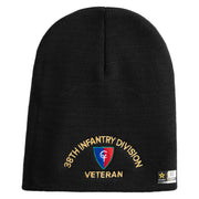 U.S. Army 38th Infantry Division Symbol Embroidered 8 Inch Solid Knit Short Beanie Made in USA - Black OSFM