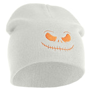 Pumpkin Jack Symbol Embroidered 8" Knitted Short Beanie - White OSFM