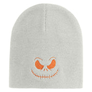 Pumpkin Jack Symbol Embroidered 8" Knitted Short Beanie - White OSFM