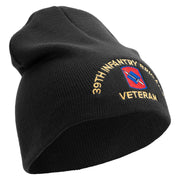 U.S. Army 39th Infantry Brigade Symbol Embroidered 8 Inch Solid Knit Short Beanie Made in USA - Black OSFM