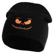 Pumpkin Jack Symbol Embroidered 8" Knitted Short Beanie - Black OSFM