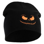 Pumpkin Jack Symbol Embroidered 8" Knitted Short Beanie - Black OSFM