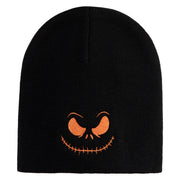 Pumpkin Jack Symbol Embroidered 8" Knitted Short Beanie - Black OSFM