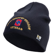 U.S. Army 39th Infantry Brigade Symbol Embroidered 8 Inch Solid Knit Short Beanie Made in USA - Navy OSFM