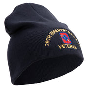 U.S. Army 39th Infantry Brigade Symbol Embroidered 8 Inch Solid Knit Short Beanie Made in USA - Navy OSFM