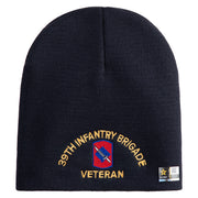 U.S. Army 39th Infantry Brigade Symbol Embroidered 8 Inch Solid Knit Short Beanie Made in USA - Navy OSFM