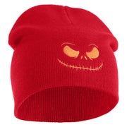 Pumpkin Jack Symbol Embroidered 8" Knitted Short Beanie - Red OSFM
