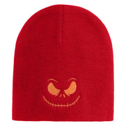 Pumpkin Jack Symbol Embroidered 8" Knitted Short Beanie - Red OSFM