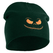 Pumpkin Jack Symbol Embroidered 8" Knitted Short Beanie - Dark Green OSFM
