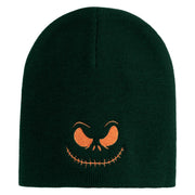 Pumpkin Jack Symbol Embroidered 8" Knitted Short Beanie - Dark Green OSFM