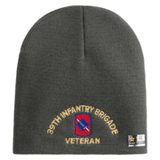 U.S. Army 39th Infantry Brigade Symbol Embroidered 8 Inch Solid Knit Short Beanie Made in USA - Charcoal OSFM