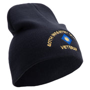 U.S. Army 40th Infantry Division Symbol Embroidered 8 Inch Solid Knit Short Beanie Made in USA - Navy OSFM