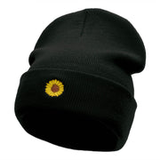 Mini Sunflower Embroidered 12 Inch Long Knitted Beanie