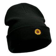 Mini Sunflower Embroidered 12 Inch Long Knitted Beanie