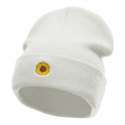 Mini Sunflower Embroidered 12 Inch Long Knitted Beanie