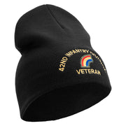 U.S. Army 42nd Infantry Division Symbol Embroidered 8 Inch Solid Knit Short Beanie Made in USA - Black OSFM