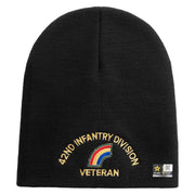 U.S. Army 42nd Infantry Division Symbol Embroidered 8 Inch Solid Knit Short Beanie Made in USA - Black OSFM