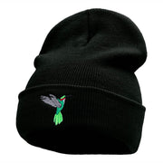 Humming Bird Embroidered 12 Inch Long Knitted Beanie