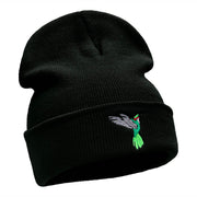 Humming Bird Embroidered 12 Inch Long Knitted Beanie